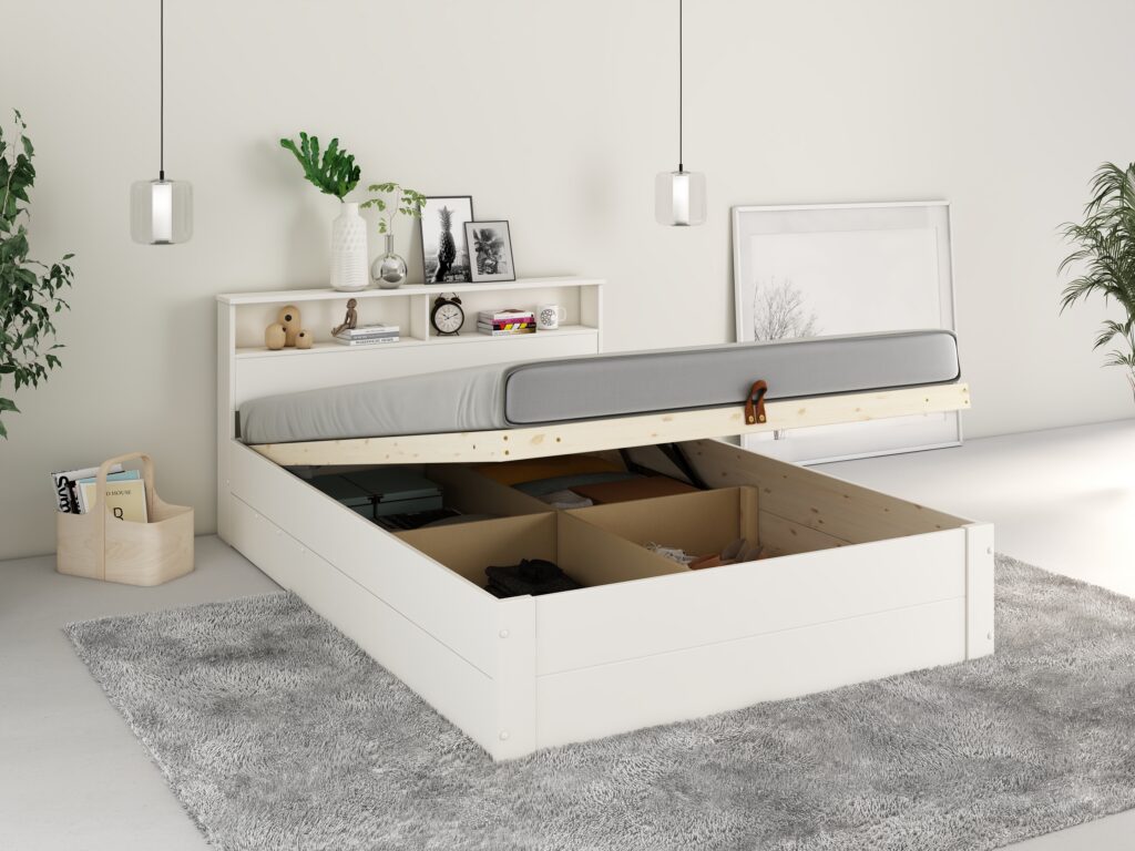 Ottoman storage bed in solid wood